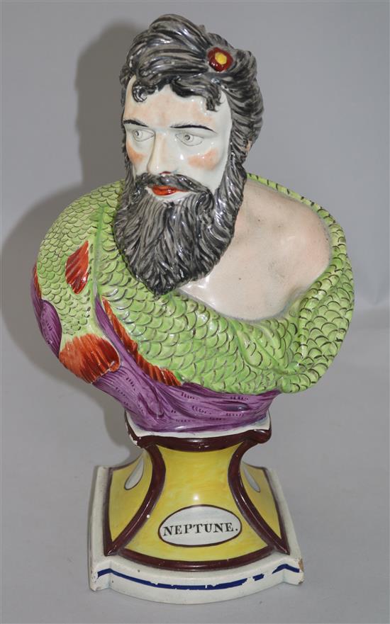 A pearlware bust of Neptune, early 19th century, height 35.5cm